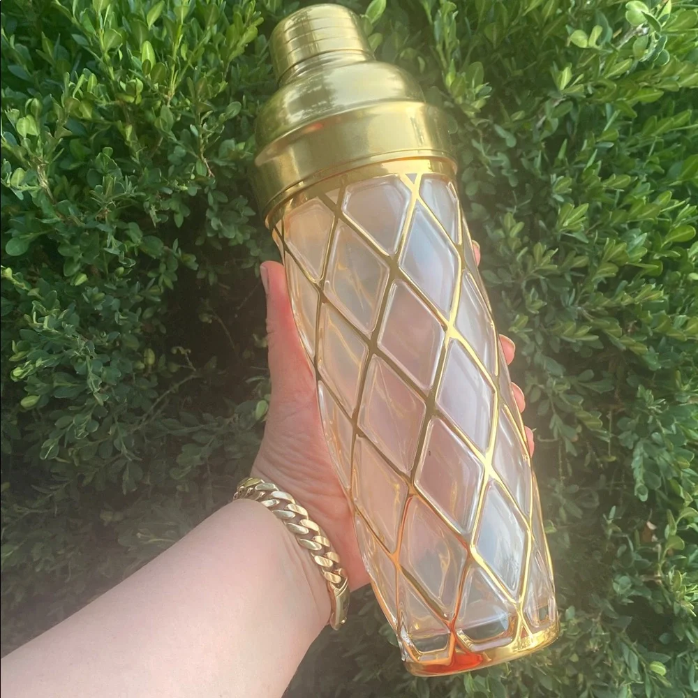 🤍💛Altuzarra 18k Diamond Lattice Pattern Glass Cocktail Shaker Bar ware🤍💛